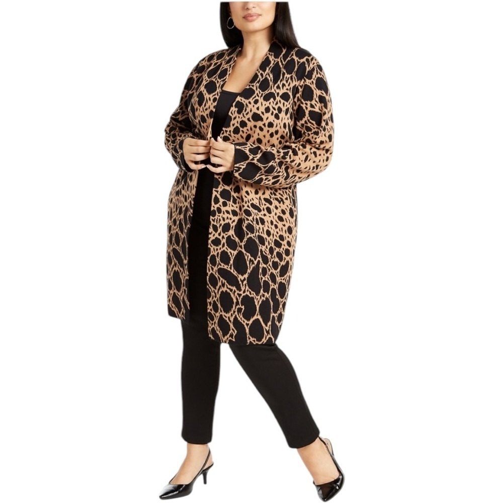 Alfani Black and Tan Animal Print Long Cardigan, 3X
